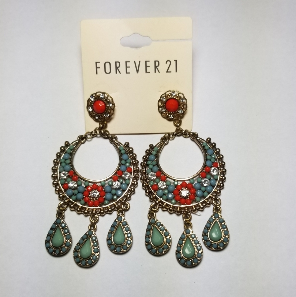 FOREVER 21 CHANDELIER MANDALA BEADS PIERCE EARRING - Picture 1 of 8